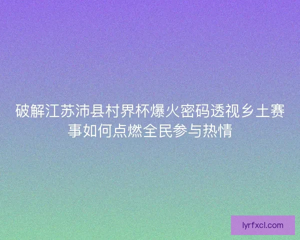 破解江苏沛县村界杯爆火密码透视乡土赛事如何点燃全民参与热情